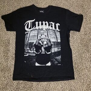 Tupac 2PAC Shirt Mens Large Black Middle Finger Photo Graphic Hip Hop Rap Tee